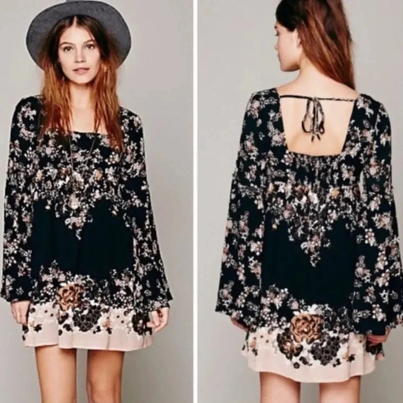 Free People Dress Modern Chinoiserie Bell Sleeve Size Small - Picture 1 of 8
